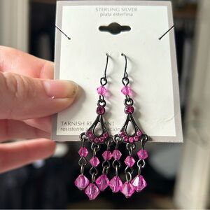 Gothic style pink and black chandelier earrings